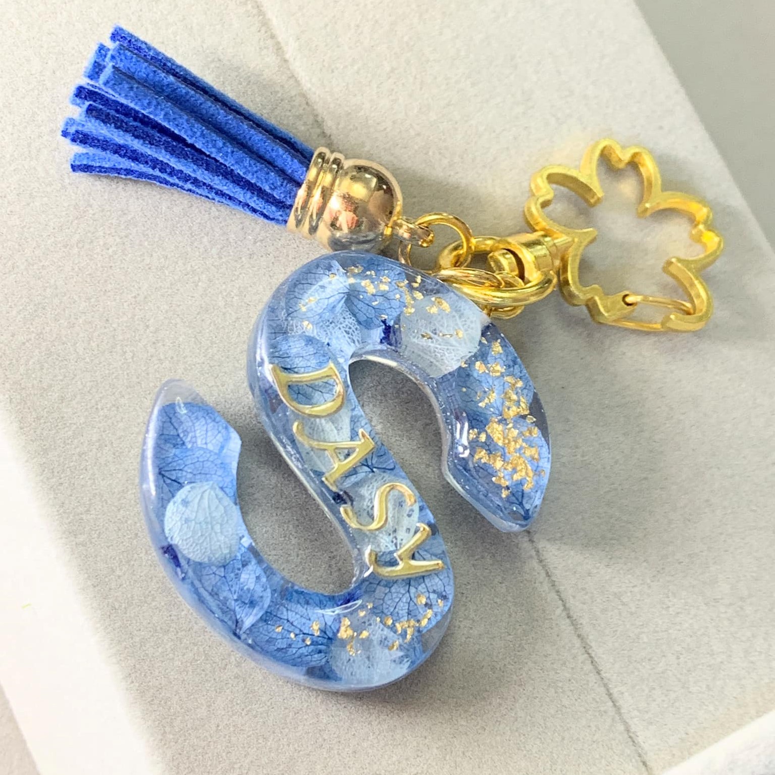 永生花字母滴膠匙扣 - 碧藍如黛