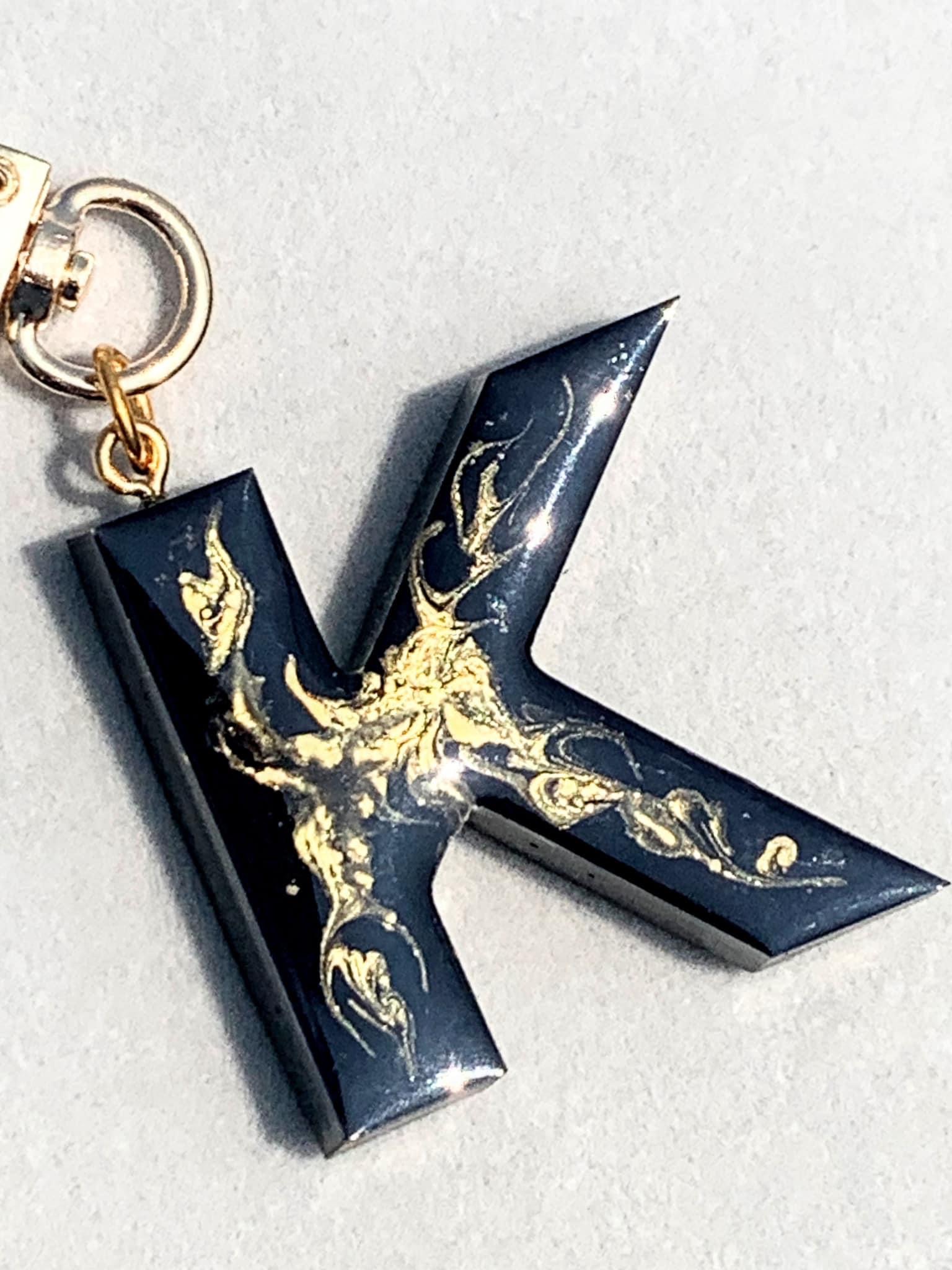 字母滴膠匙扣 - 黑金系列K